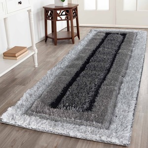 Modern Soft Bordered Shimmer Shaggy Area Rugs by Desire Rugs