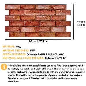 3D Wall Panels (96x48 cm) PVC Cladding Panel Reddish Brown Brick Effect by NOVECRAFTO