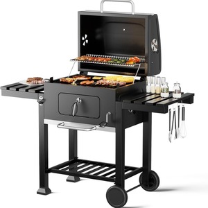 BBQ Grill Large Outdoor Charcoal Cooker - Black