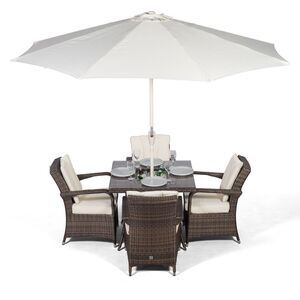 Arizona Square Rattan Patio Dining Set with Ice Bucket Drinks Cooler - Brown / 4 by Giardino