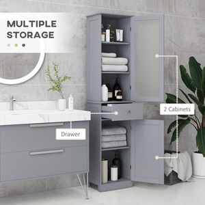 kleankin Restroom Tower with Multi-Tier Shelving - Grey by kleankin