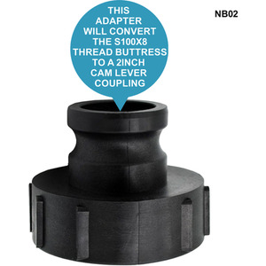 IBC S100x8 (3 Inch) Female Buttress to (2 inch) Camlock Adapter - Black by DNA PACKAGING LTD