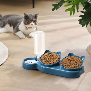 3-in-1 Tilt Pet Bowl with Automatic Water Bottle by Livingandhome
