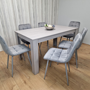 Grey Dining Table With 6 Tufted Velvet Chairs - 6 Person Dining Set - Grey by KOSY KOALA