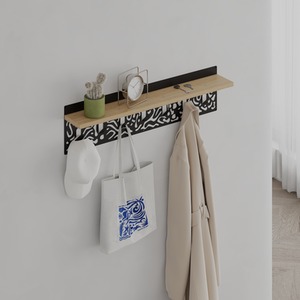 Novo Modern Hanger 7 Hooks with Shelf - Oak by Decortie