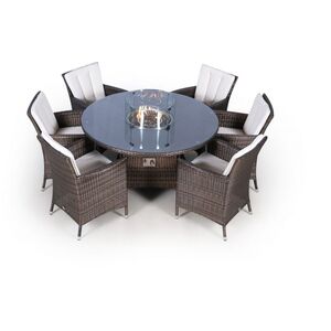 Savannah Fire Pit Round Rattan Patio Dining Set - Brown / 6 by Giardino