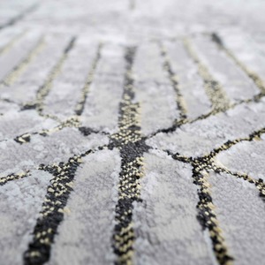 Grey Distressed Abstract Gold Geometric Motif Area Rug by The Rug House