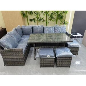 9 Seater Table and Chair Dining Sofa Set - Grey by Furniture One