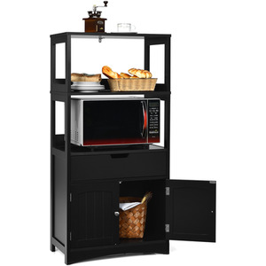 Costway Floor Storage Cabinet-Black - Black by Costway