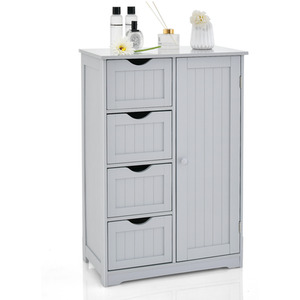 4-Drawer Bathroom Floor Cabinet Freestanding Storage Chest - Grey by Costway