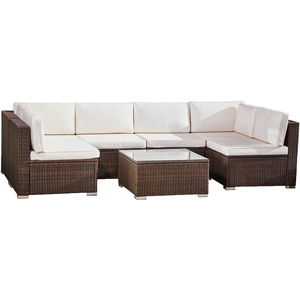 7 Piece Large Rattan Outdoor Garden Furniture Set, Lounge Set, Garden Sofa - Brown by Teamson Home
