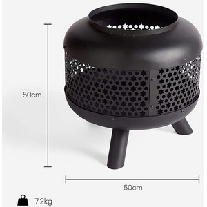 Star Design Fire Pit with Fire Poker - Black