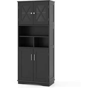 Tall Bathroom Cabinet Floor Storage Cabinet - Black by Costway