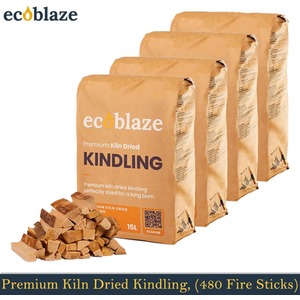 Ecoblaze Kiln Dried Kindling Wood 480 (120x4 Boxes) Fire Sticks for Log Burners - Brown by Ecoblaze