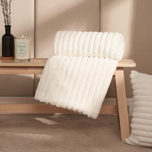 Faux Fur Thick Rib Throw - White by OHS