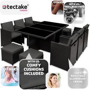 New York Rattan Garden Furniture Set with Protective Cover - Black by tectake