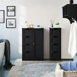 Yaheetech Bathroom Floor Cabinet with 4 Drawers and Cupboard - Black by Yaheetech