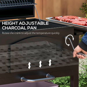 Outsunny Charcoal Grill BBQ Trolley with Adjustable Height - Black by Outsunny