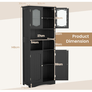 148cm Tall Bathroom Cabinet - Black by Costway