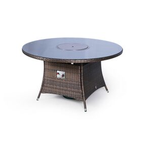 Savannah Fire Pit Round Rattan Patio Dining Set - Brown / 6 by Giardino