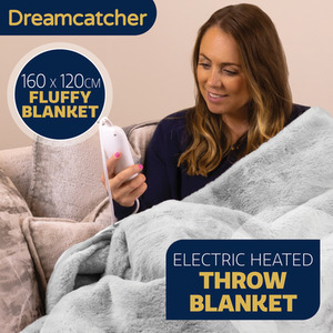 Double Faux Fur Electric Heated Throw - Light Grey by Dreamcatcher