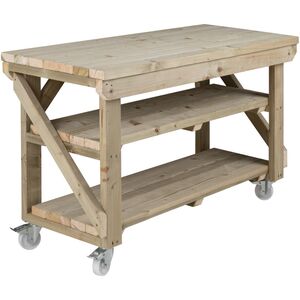 Wooden Workbench With Double Shelf And Wheels by Arbor Garden Solutions