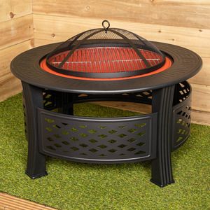 Steel Garden Patio Firepit Heater BBQ with Cover - Black by Samuel Alexander