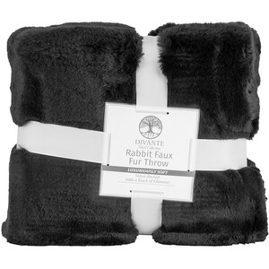 Rabbit Faux Fur Throw - Black / Medium by Divante