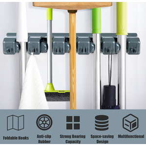 Wall-Mounted Broom Holder - Dark Gray by Costway