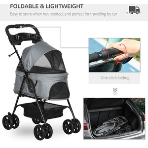 PawHut Dog Stroller Pet Travel Pushchair Foldable - Grey by PawHut