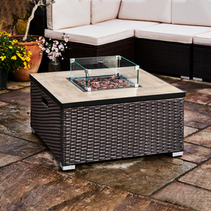 Square Rattan Outdoor Gas Fire Pit Table with Screen - Brown by Teamson Home