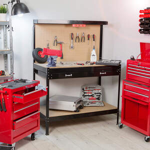 Workbench with pegboard, 2 shelves, 1 large drawer, 12 hooks - Black / 60cm by tectake