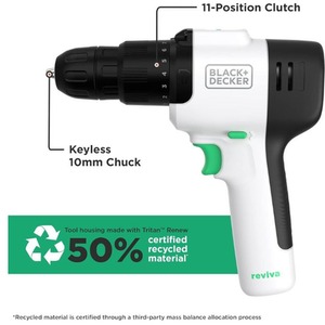 Reviva REVDD12C-GB Cordless Hammer Drill Driver 12v - White by Black and Decker
