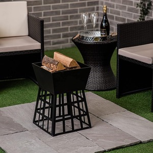 Square Fire Pit Log Burner Heater - Black