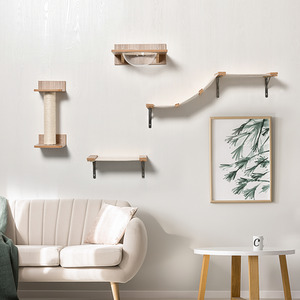 PawHut 4 Piece Wall-mounted Cats Climbing Shelf Set - Brown by PawHut
