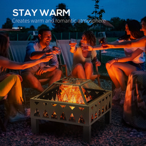 Outsunny Outdoor Fire Pit with Screen Cover - Black by Outsunny