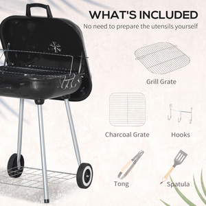 Outsunny BBQ Charcoal Smoker Grill - Black by Outsunny