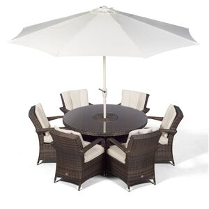 Arizona Round Rattan Patio Dining Set with Ice Bucket Drinks Cooler - Brown / 6 by Giardino