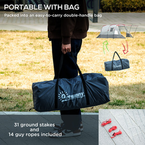 Outsunny Two-room Tunnel Tent Camping Tent with Carry Bag for 6-8 Person - Grey by Outsunny