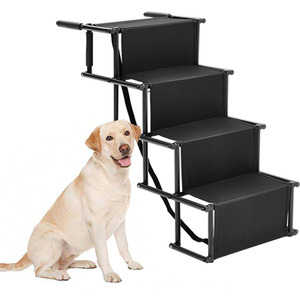 Telescopic Ladder Pet Step with 4 Steps Pet Staircase - Black by Livingandhome