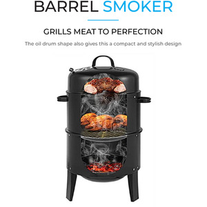 Fit4home Barrel Outdoor Charcoal BBQ Grill 3 in 1 Smoker Grill - Black by Fit4home