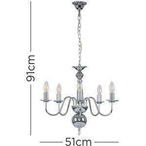 Traditional 5 Way Chrome Flemish Style Ceiling Light Chandelier Fitting - Silver by ValueLights