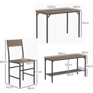 HOMCOM 4 Piece Dining Table and Chairs Set with 2 Chairs Bench by HOMCOM