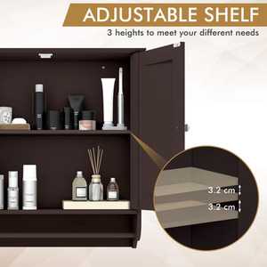 Bathroom Cabinet with Towel Bar - Brown by Costway