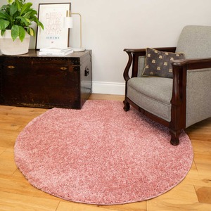 Soft Value Blush Pink Shaggy Area Rug - Blush Pink / 135 x 135cm by The Rug House