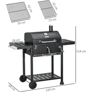 Outsunny Charcoal Barbecue Grill BBQ Trolley - Black by Outsunny