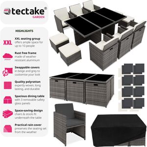 New York Rattan Garden Furniture Set with Protective Cover - Grey by tectake