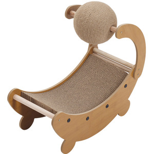 Moon-Boat Shaped Cat Bed and Scratcher Combo - Wood by Livingandhome