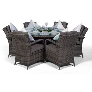 Arizona Round Rattan Patio Dining Set with Ice Bucket Drinks Cooler - Grey / 6 by Giardino