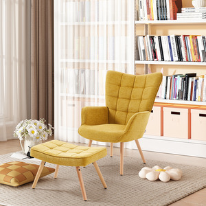 Upholstered Wingback Armchair with Footstool by Livingandhome